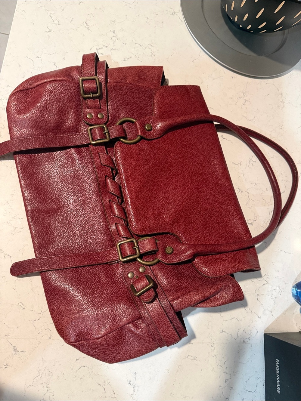 Plinio Visona Red Leather Braided Strap Tote